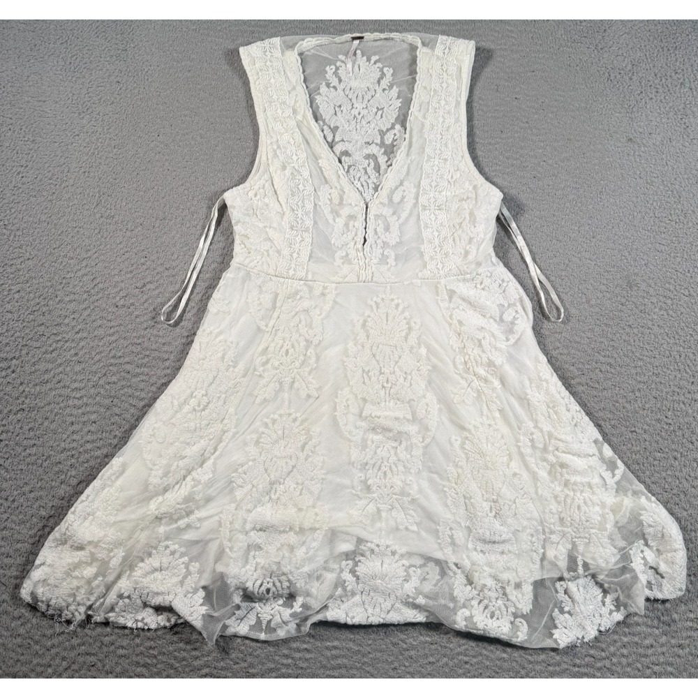 Free People Dress Women's 0 White Mini Lace Embroidered Boho Fairy Sleeveless‎